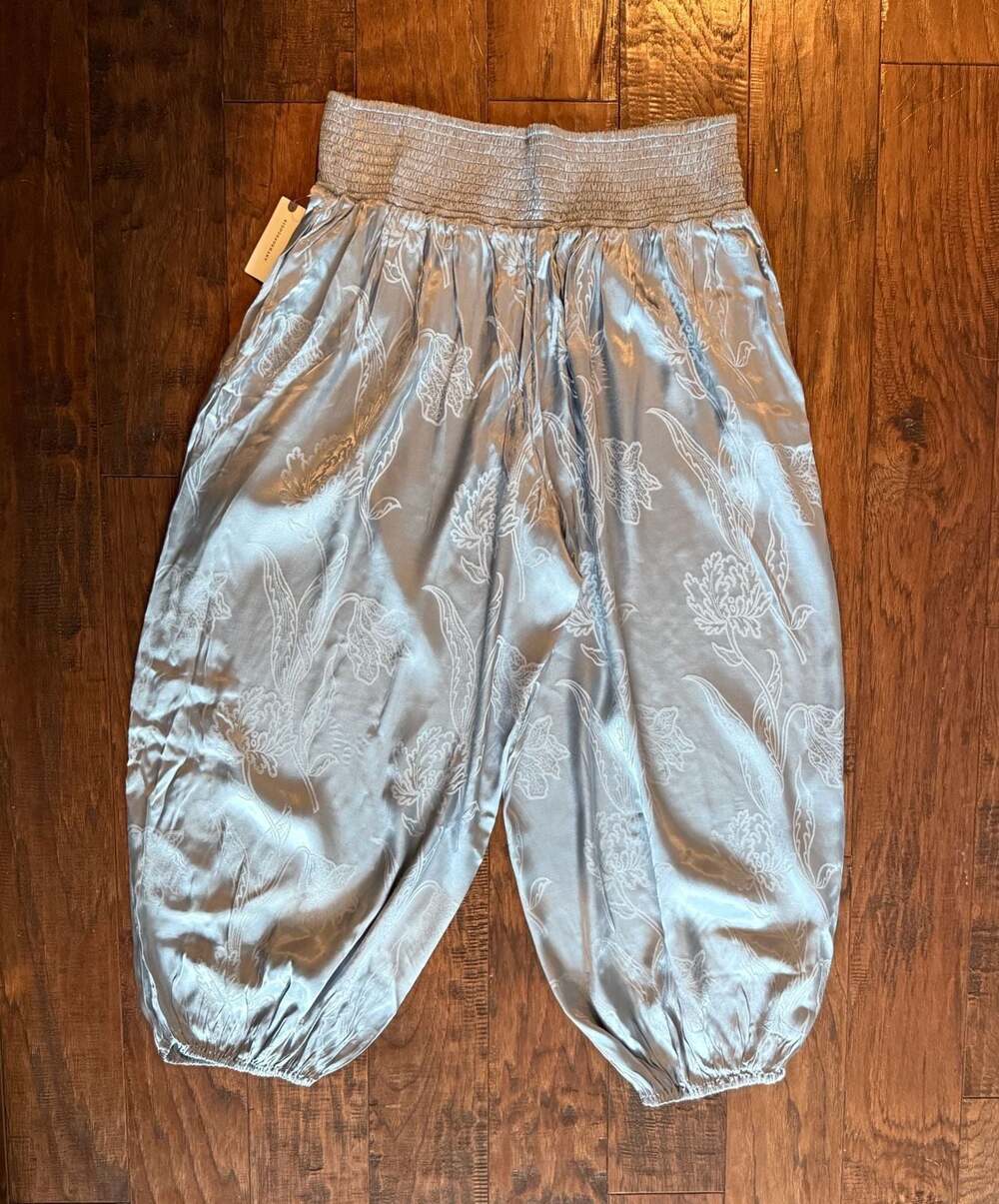 NWT Anthropologie Misty Blue Jacquard Balloon Pants, Side Pockets, Size Large - Picture 4 of 9